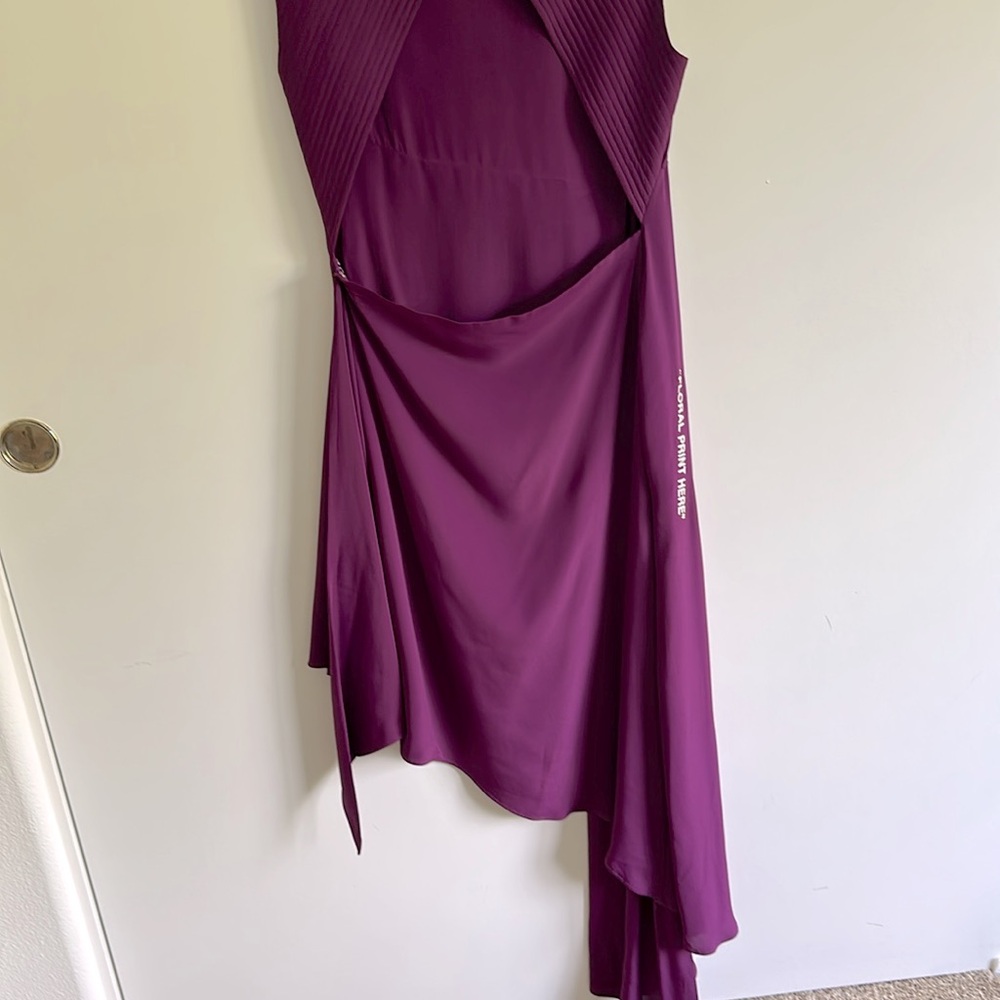 Off-White Purple “Floral Print Here” Asymmetrical Silk-blend Cocktail Dress - Picture 8 of 13